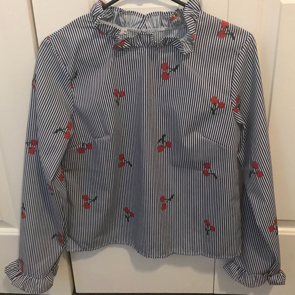 Pinstripe W/Cherries Blouse